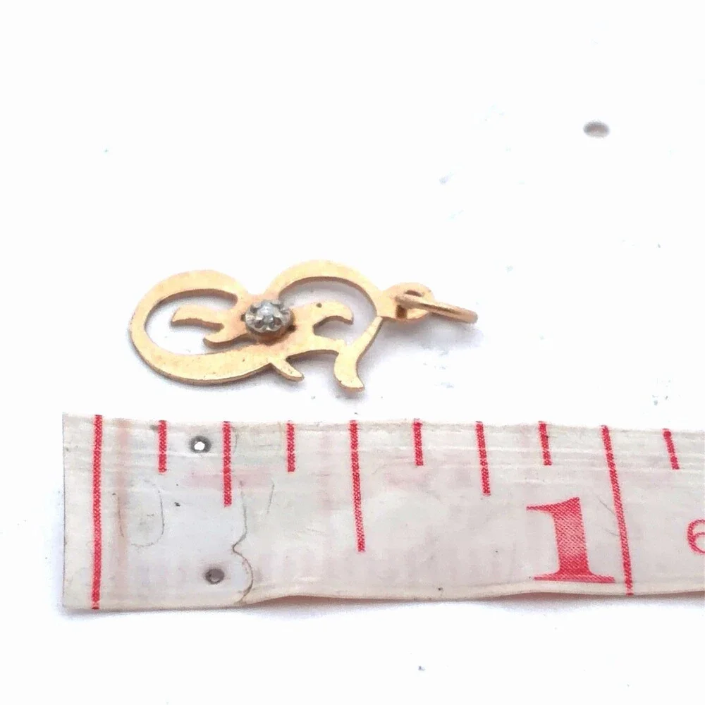 Estate 14K Yellow Gold Diamond Accent Script Capital G Monogram Initial Pendant